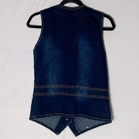 Vintage Jazzino Dark Wash Embroidered Beaded Button Up Denim Vest S - Picture 11 of 12